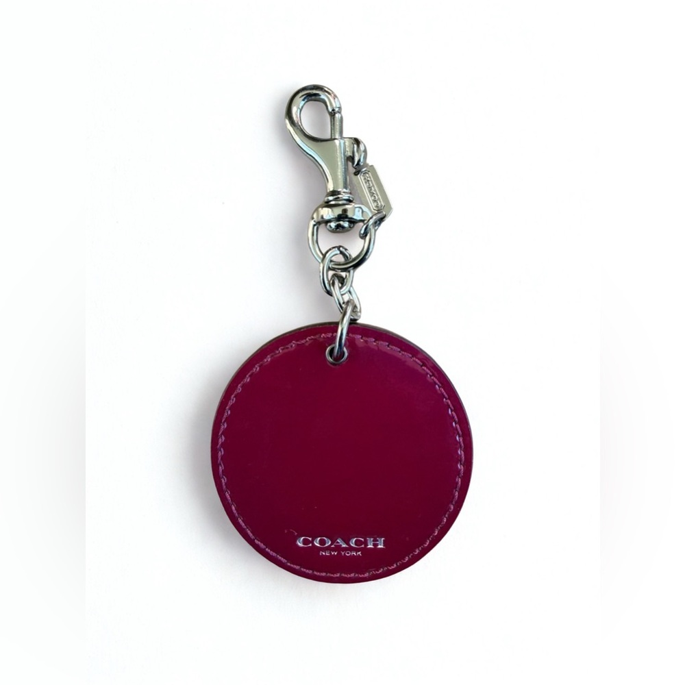 Coach Reversible Circular Bag Charm | Signature Canvas & Cranberry Leather | EUC - Picture 3 of 5